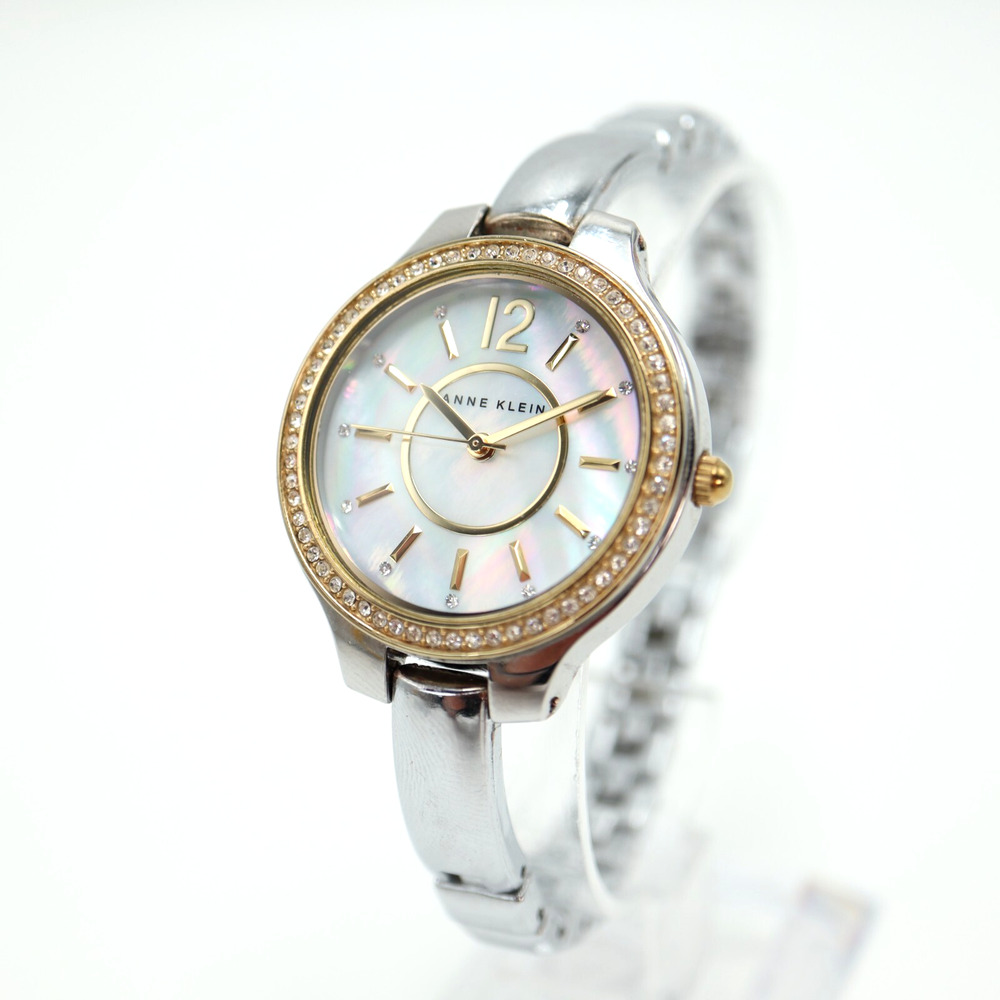 Ladies Anne Klein Watch Two Tone 33mm MOP Dial Silver Tone Bracelet New Battery